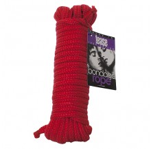 red silk bondage rope in a coil, soft to skin 10 metres long with bound to tease label